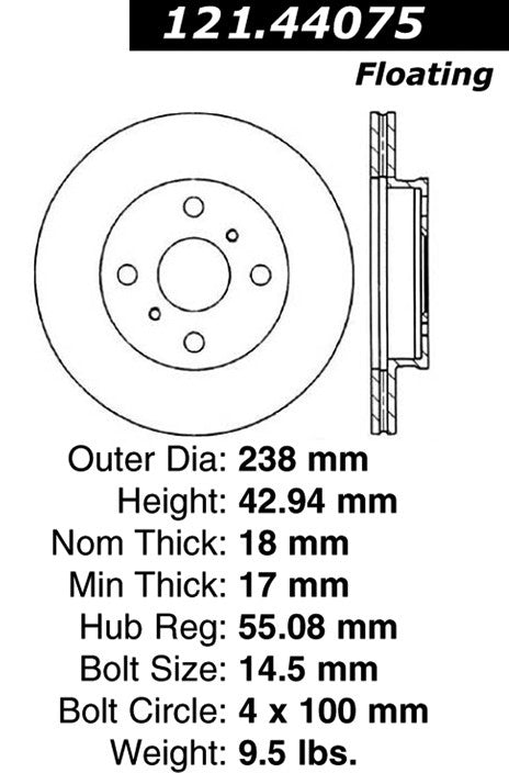 Centric Parts Disc Brake Rotor Standard with Non-Directional Finishes for 1996-1999 Toyota Paseo, 1991-1999 Tercel 121.44075