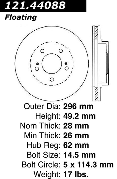 Centric Parts Disc Brake Rotor Standard with C-Tek for 2003-2006 Lexus ES300/ES330, 2003-1999 RX300, 2004-2002 Toyota Camry, 2007-2001 Highlander 121.44088