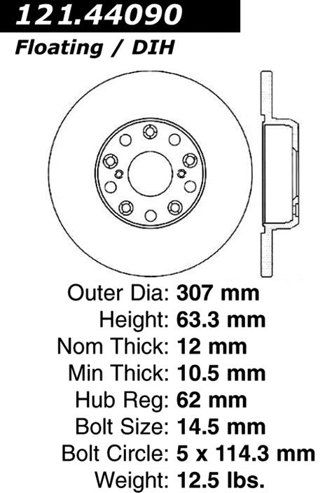 Centric Parts Disc Brake Rotor Non-Directional Finishes 121.44090
