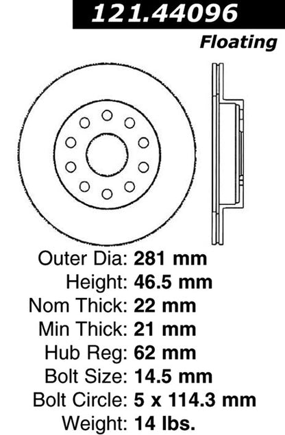 Centric Parts Disc Brake Rotor Standard with Non-Directional Finishes for 1992-1995 Toyota MR2 121.44096
