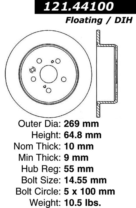 Centric Parts Disc Brake Rotor Standard with Non-Directional Finishes for 1994-1995 Toyota Celica 121.44100