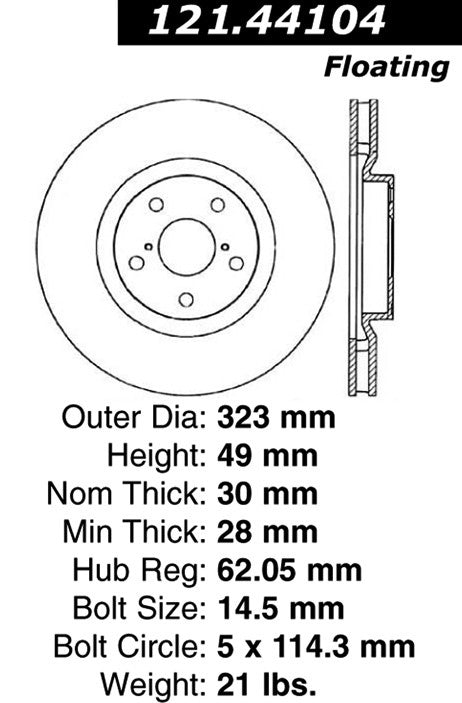 Centric Parts Disc Brake Rotor with Non-Directional Finishes for 121.44104
