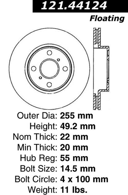 Centric Parts Disc Brake Rotor Standard with Non-Directional Finishes for 2001-2003 Toyota Prius 121.44124
