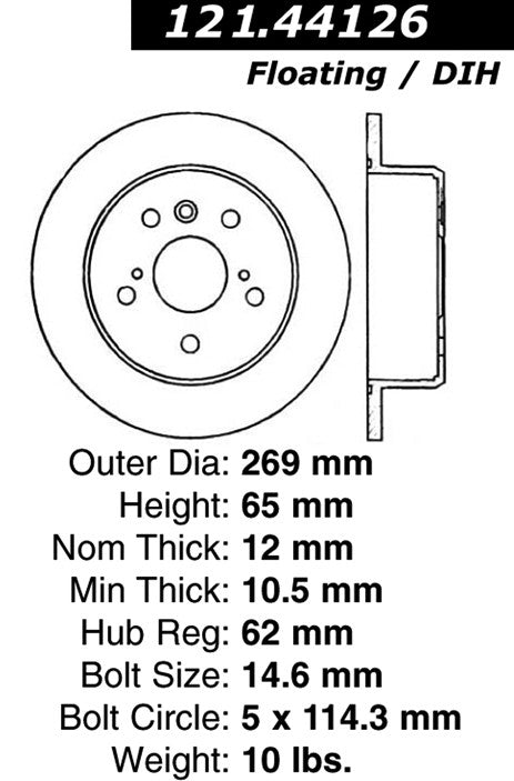 Centric Parts Disc Brake Rotor Standard Non-Directional Finishes for 2002-2003 Lexus ES300, 2004-2006 Lexus ES330, 2005-2007 Toyota Avalon, 2002-2006 Camry, 2004-2008 Solara 121.44126