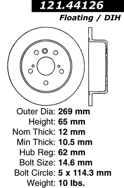 Centric Parts Disc Brake Rotor Standard Non-Directional Finishes for 2002-2003 Lexus ES300, 2004-2006 Lexus ES330, 2005-2007 Toyota Avalon, 2002-2006 Camry, 2004-2008 Solara 121.44126
