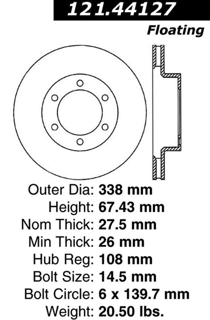 Centric Parts Disc Brake Rotor Standard with Non-Directional Finishes for 2003-2009 Lexus GX470 Toyota 4Runner 121.44127