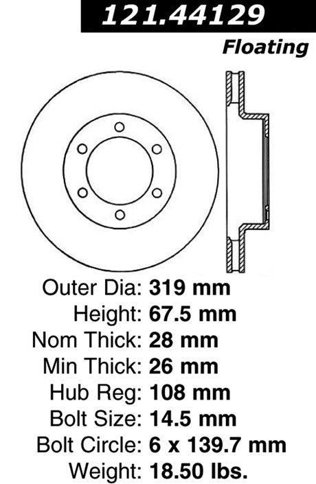 Centric Parts Disc Brake Rotor Standard with Non-Directional Finishes for 2003-2009 Toyota 4Runner, 2007-2014 FJ Cruiser, 2005-2021 Tacoma 121.44129