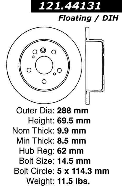 Centric Parts Disc Brake Rotor C-Tek Standard with Non-Directional Finishes for 2004-2009 Lexus RX330/350/400h Toyota Highlander 121.44131