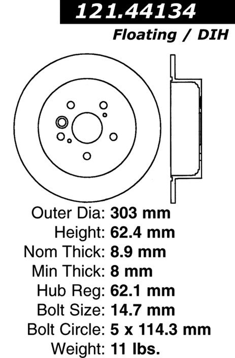 Centric Parts Disc Brake Rotor Standard with Non-Directional Finishes for 2004-2005 Toyota RAV4 121.44134