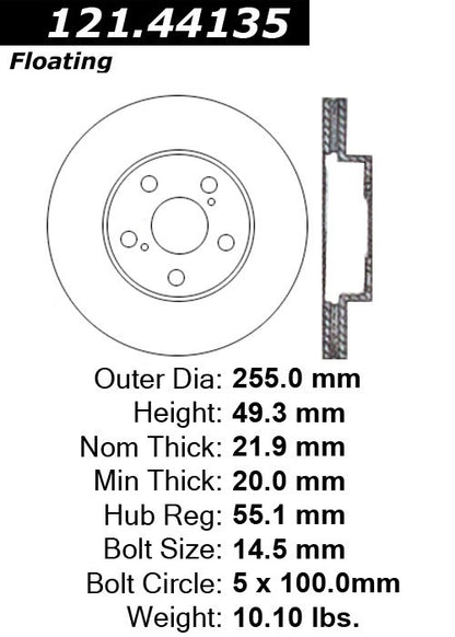 Centric Parts Disc Brake Rotor Standard with Non-Directional Finishes for 2004-2009 Toyota Prius 121.44135