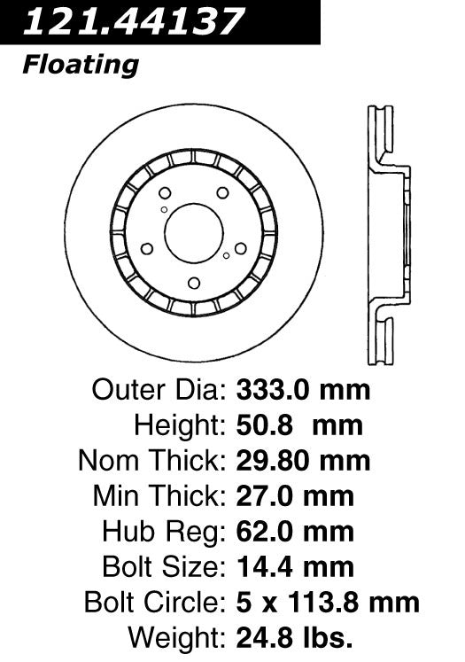 Centric Parts Disc Brake Rotor C-Tek Standard with Non-Directional Finishes for 2006-2021 Lexus GS350 GS430 GS450h GS460 IS200t IS300 IS350 121.44137