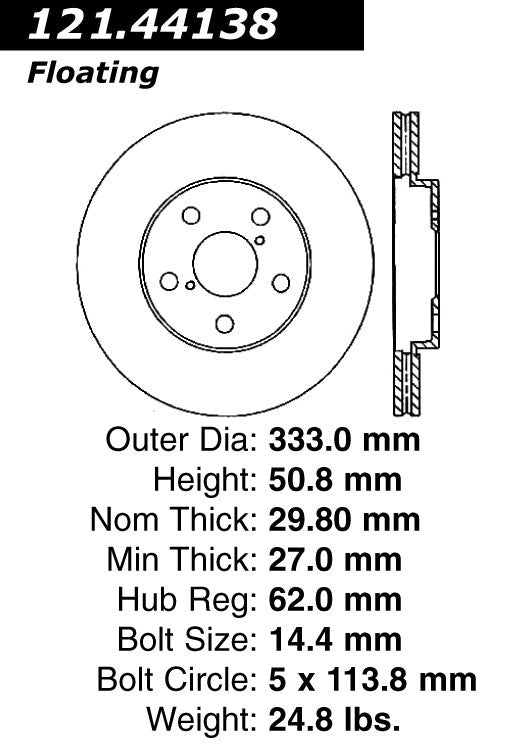 Centric Parts Disc Brake Rotor C‑Tek Standard Non‑Directional Finishes for Lexus GS/IS 2006-2021 121.44138