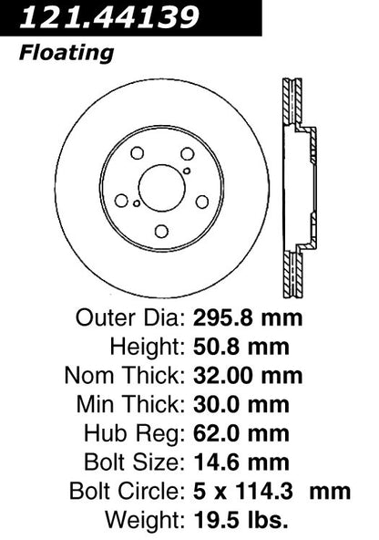 Centric Parts Disc Brake Rotor Standard with Non-Directional Finishes for 2006-2015 Lexus GS300 IS250 121.44139