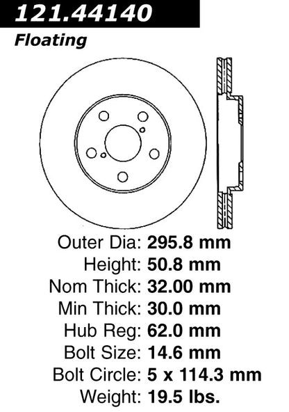 Centric Parts Disc Brake Rotor Standard with Non-Directional Finishes for 2006 Lexus GS300 2009-2015 IS250 121.44140