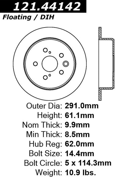 Centric Parts Disc Brake Rotor Standard with Non-Directional Finishes for 2006-2015 Lexus IS250 121.44142