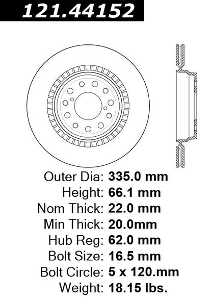 Centric Parts Disc Brake Rotor Standard with Non-Directional Finishes for 2007-2017 Lexus LS460 & 2016-2008 LS600h 121.44152