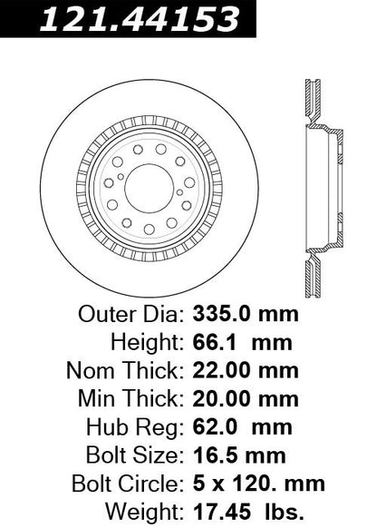 Centric Parts Disc Brake Rotor Standard with Non-Directional Finishes for 2007-2017 Lexus LS460 & 2016-2008 LS600h 121.44153