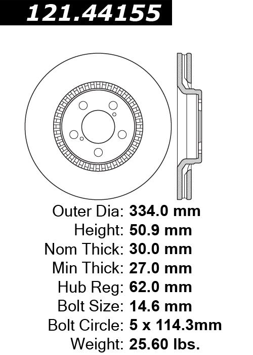 Centric Parts Disc Brake Rotor Standard with Non-Directional Finishes for 2007-2011 Lexus GS350 121.44155