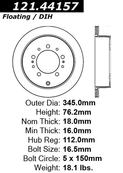 Centric Parts Disc Brake Rotor Standard with Non-Directional Finishes for 2008-2013 Lexus LX570 Toyota Land Cruiser Sequoia Tundra 121.44157