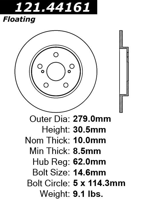 Centric Parts Disc Brake Rotor Standard C‑Tek for Pontiac Vibe 2009-2010 121.44161