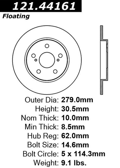 Centric Parts Disc Brake Rotor Standard C‑Tek for Pontiac Vibe 2009-2010 121.44161