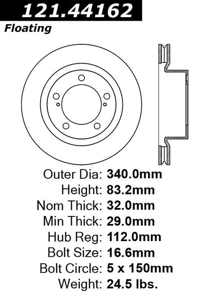 Centric Parts Disc Brake Rotor Standard with Non-Directional Finishes for 2008-2016 Lexus LX570 Toyota Land Cruiser 121.44162