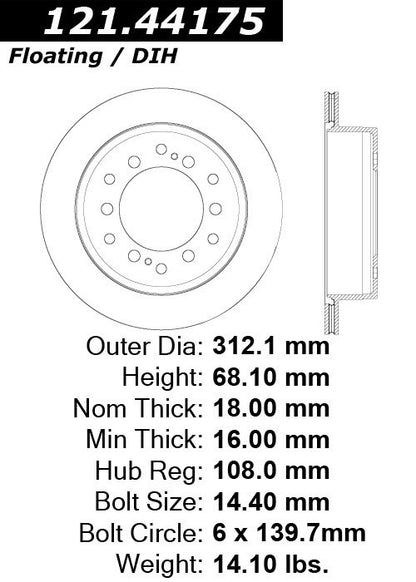 Centric Parts Disc Brake Rotor C-Tek Standard with Non-Directional Finishes for 2023-2010 Lexus GX460 2023-2010 Toyota 4Runner 2023-2010 FJ Cruiser 2014-2010 121.44175