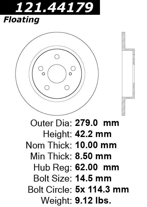 Centric Parts Disc Brake Rotor Standard with Non-Directional Finishes for 2011-2016 Scion tC 121.44179
