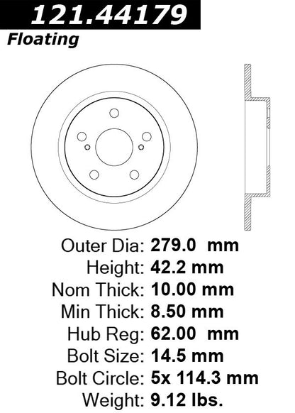 Centric Parts Disc Brake Rotor Standard with Non-Directional Finishes for 2011-2016 Scion tC 121.44179