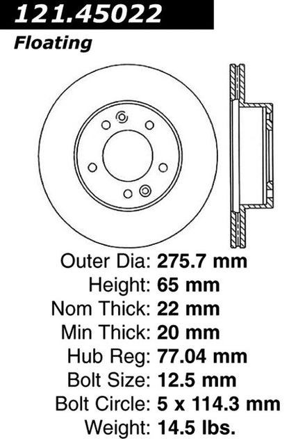 Centric Parts Disc Brake Rotor with Non-Directional Finishes 121.45022
