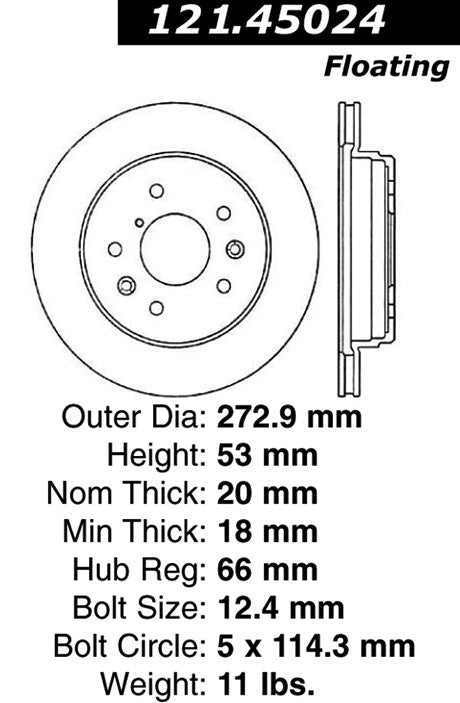 Centric Parts Disc Brake Rotor with Non-Directional Finishes 121.45024