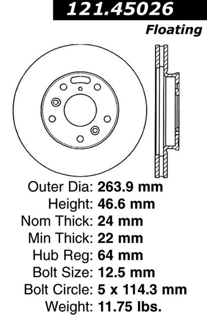Centric Parts Disc Brake Rotor with Non-Directional Finishes 121.45026