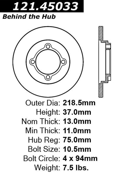 Centric Parts Disc Brake Rotor Standard with Non-Directional Finishes for 1988-1993 Ford Festiva 121.45033