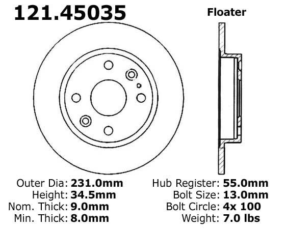 Centric Parts Disc Brake Rotor Standard with Non-Directional Finishes for 1990-1993 Mazda Miata 121.45035