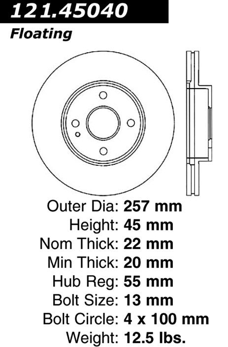 Centric Parts Disc Brake Rotor Standard with Non-Directional Finishes for 1991-2003 Ford Escort, 1992-1996 Mazda MX‑3, 1990-1998 Protege, 1991-1999 Mercury Tracer