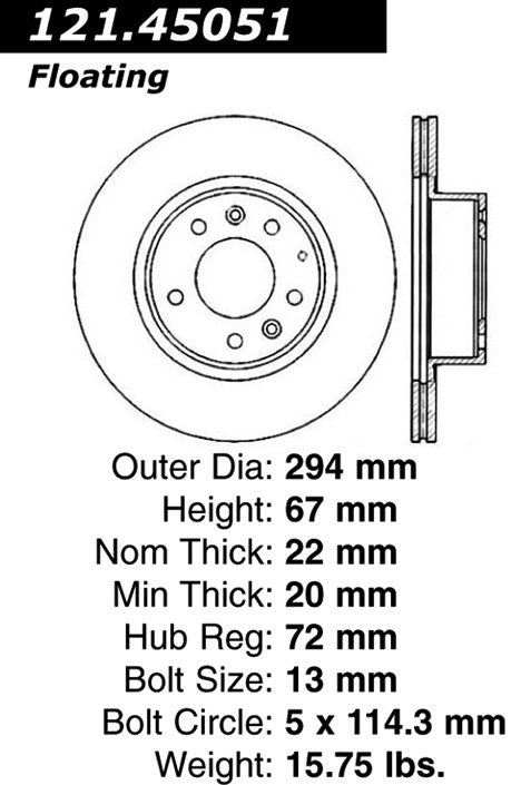 Centric Parts Disc Brake Rotor Standard with Non-Directional Finishes for 1993-1995 Mazda RX-7 121.45051