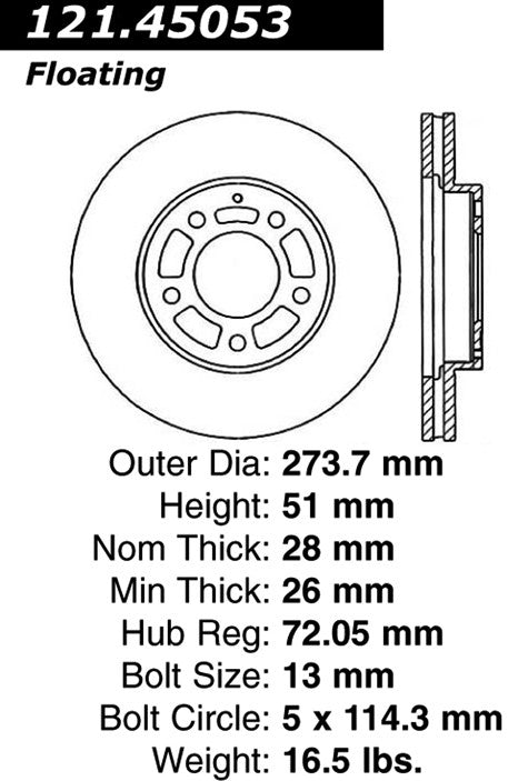 Centric Parts Disc Brake Rotor Standard with Non-Directional Finishes for 1995-2000 Mazda Millenia MPV 121.45053