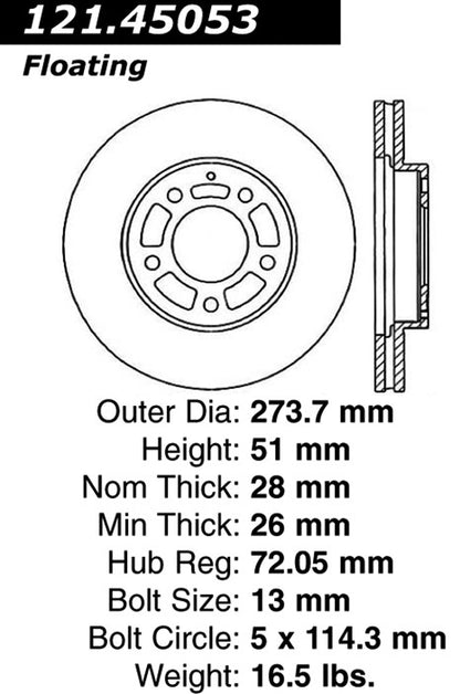 Centric Parts Disc Brake Rotor Standard with Non-Directional Finishes for 1995-2000 Mazda Millenia MPV 121.45053