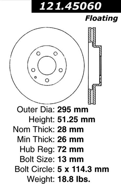 Centric Parts Disc Brake Rotor Standard with Non-Directional Finishes for 2001-2002 Mazda Millenia 121.45060