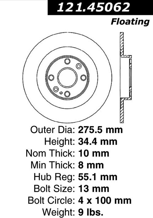 Centric Parts Disc Brake Rotor Standard with Non-Directional Finishes for 2001-2005 Mazda Miata 121.45062