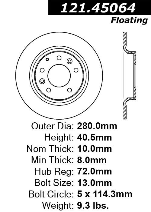 Centric Parts Disc Brake Rotor Standard Non-Directional Finishes for 2006-2015 Ford Fusion, Lincoln MKZ, Mazda 6, MX‑5 Miata