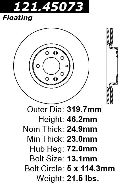 Centric Parts Disc Brake Rotor Standard with Non-Directional Finishes for 2006-2007 Mazda 6 121.45073