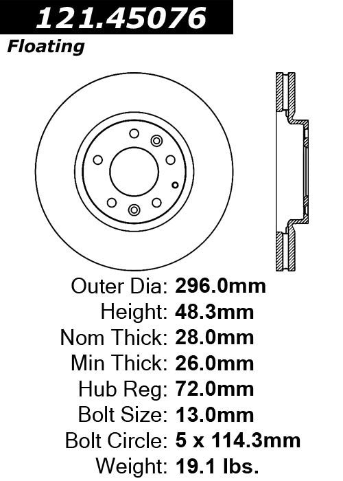 Centric Parts Disc Brake Rotor C-Tek Standard with Non-Directional Finishes for 2007-2012 Mazda CX-7 121.45076