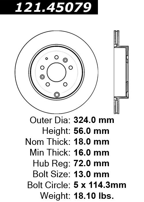 Centric Parts Disc Brake Rotor Standard with Non-Directional Finishes for 2007-2015 Mazda CX-9 121.45079