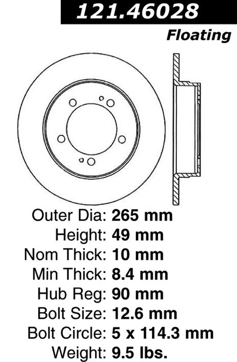 Centric Parts Disc Brake Rotor Standard with Non-Directional Finishes for 1990-1994 Mitsubishi Eclipse Plymouth Laser 121.46028