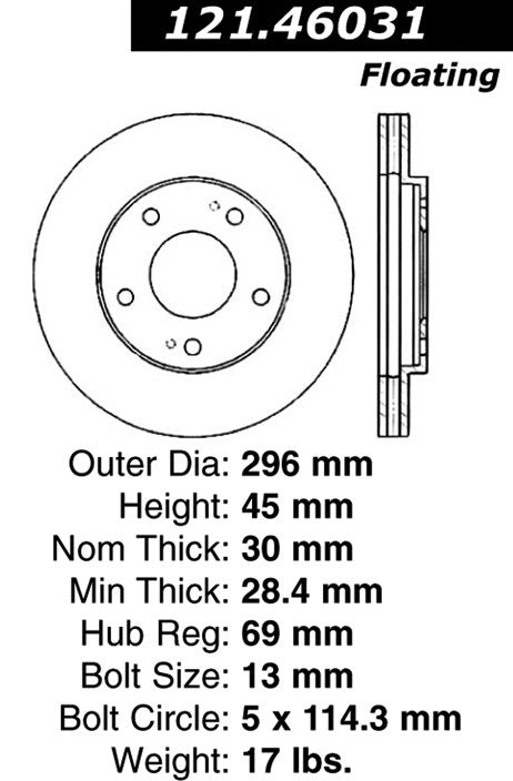 Centric Parts Disc Brake Rotor Standard with Non-Directional Finishes for 1991-1993 Dodge Stealth Mitsubishi 3000GT 121.46031