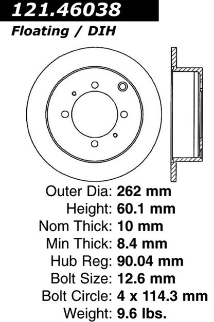 Centric Parts Disc Brake Rotor Standard with Non-Directional Finishes for 1994-1993 Dodge Colt, 1995-1992 Eagle Summit, 1994-1992 Mitsubishi Expo and others 121.46038