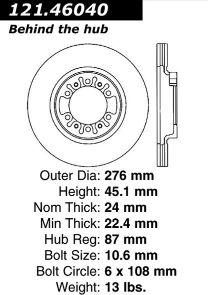 Centric Parts Disc Brake Rotor Standard with Non-Directional Finishes for 1993-1996 Mitsubishi Montero 1997-2004 Montero Sport 121.46040