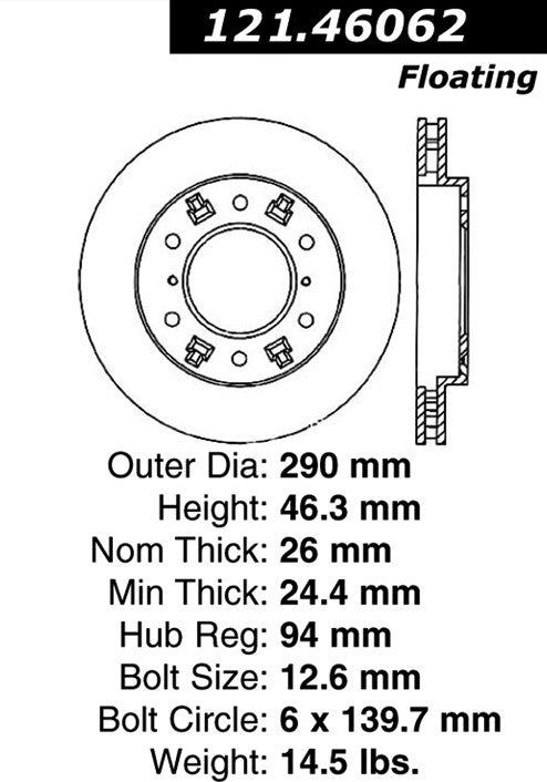 Centric Parts Disc Brake Rotor Standard with Non-Directional Finishes for 2000-2006 Mitsubishi Montero, 2005-2007 Montero Sport 121.46062