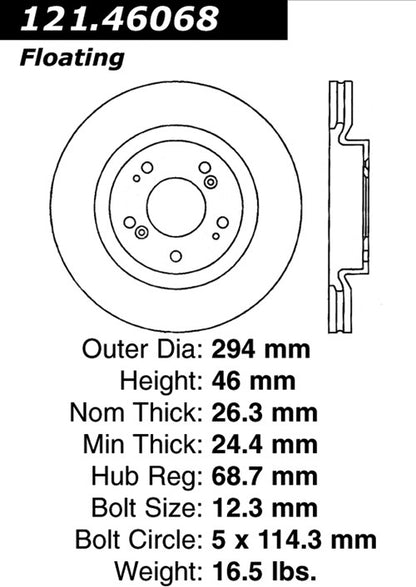 Centric Parts Disc Brake Rotor Standard C-Tek for 2006-2012 Mitsubishi Eclipse and 2004-2009 Galant 121.46068